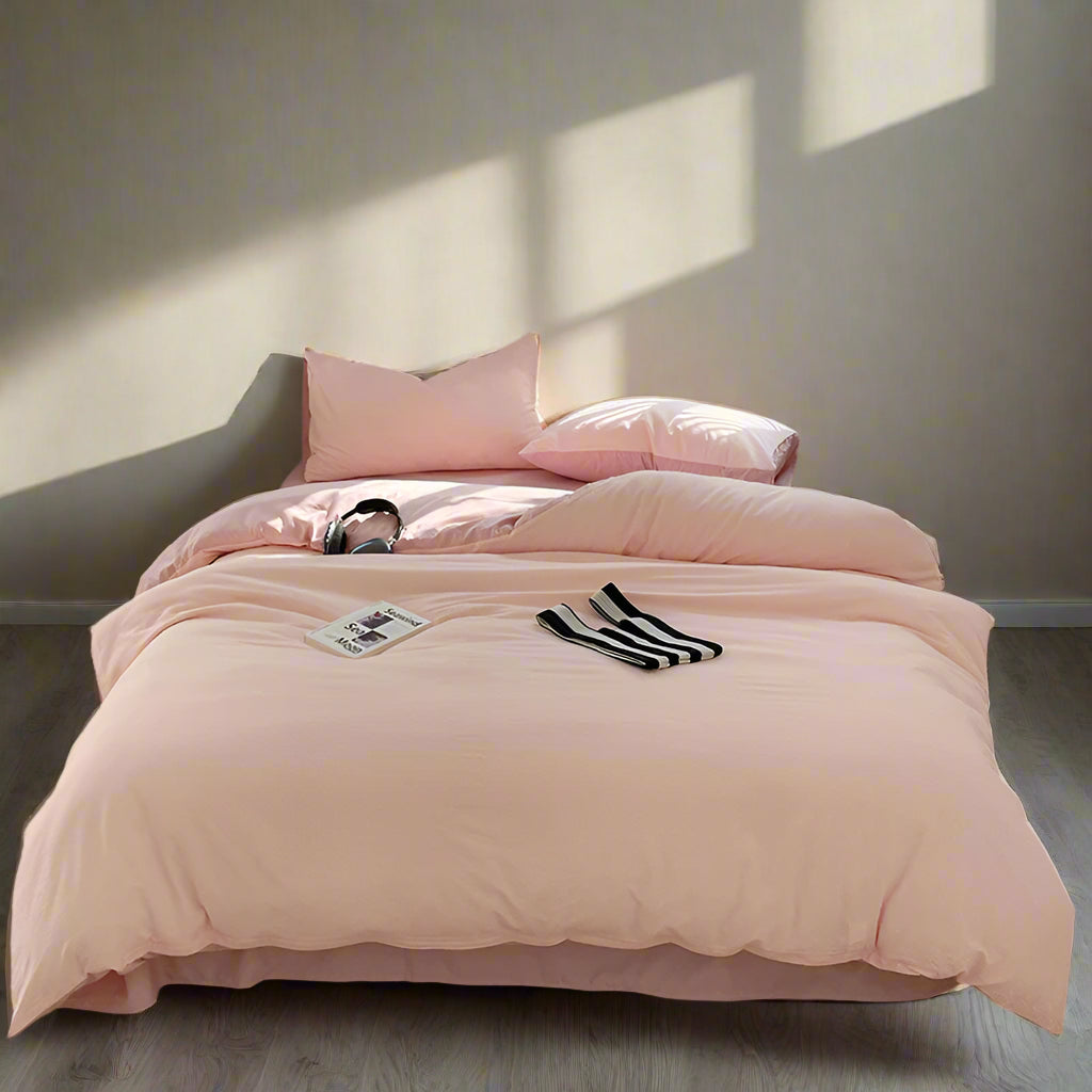 Seersucker 3-Piece Duvet Cover Set – Microfiber - Pink