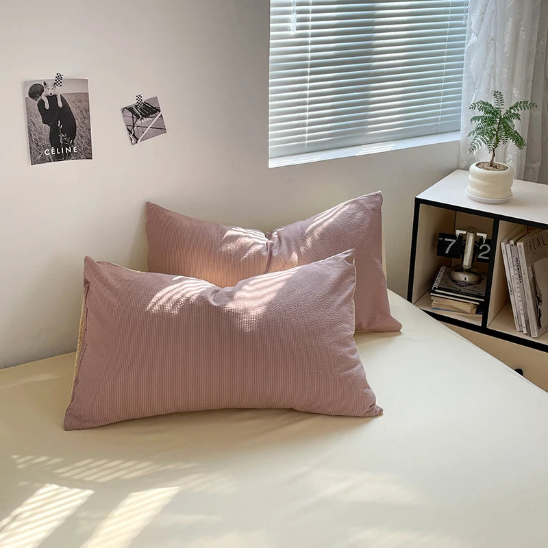 Seersucker 3-Piece Duvet Cover Set – Microfiber Dusty Pink