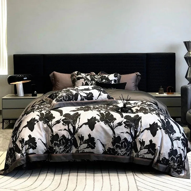 600TC Cooling Bamboo Lyocell Silky Duvet Set - Black