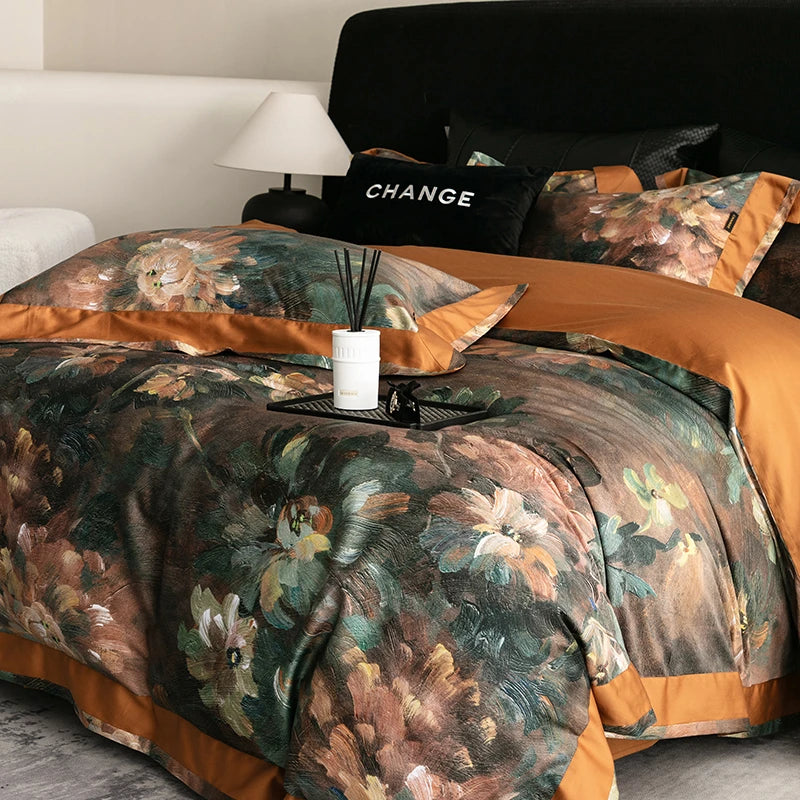 Vintage Floral 1000TC Egyptian Cotton Bedding Set - Rust