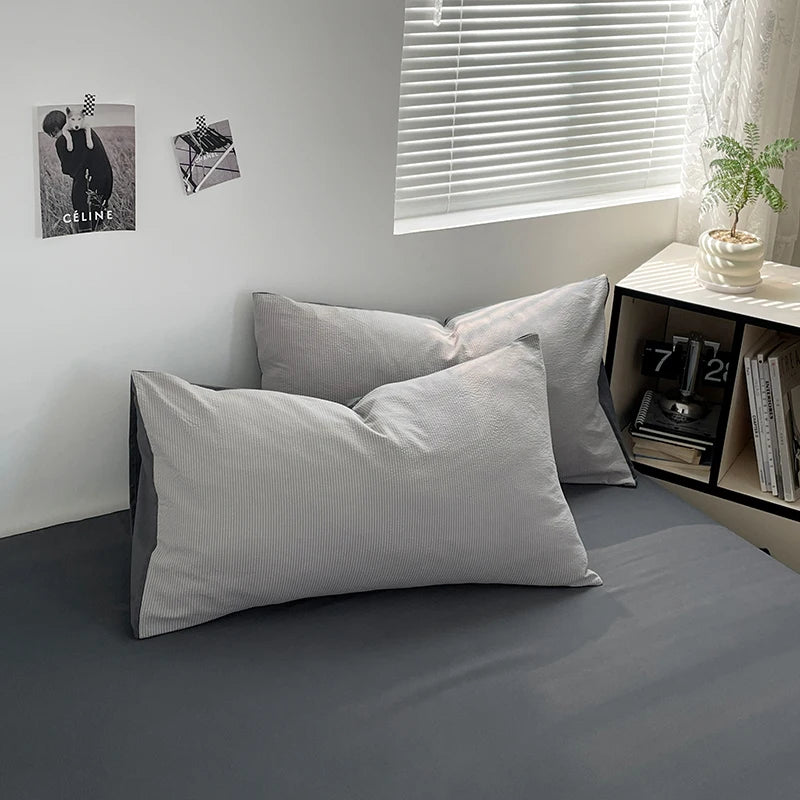 Silk bedding set Seersucker 3-Piece Duvet Cover Set  Microfiber - Light Grey