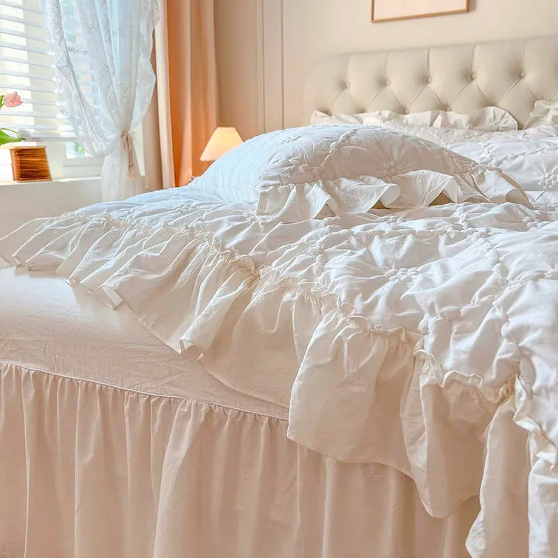 Silk bedding sets  Pinch Pleated Cotton Duvet Cover Set in White | Queen & King