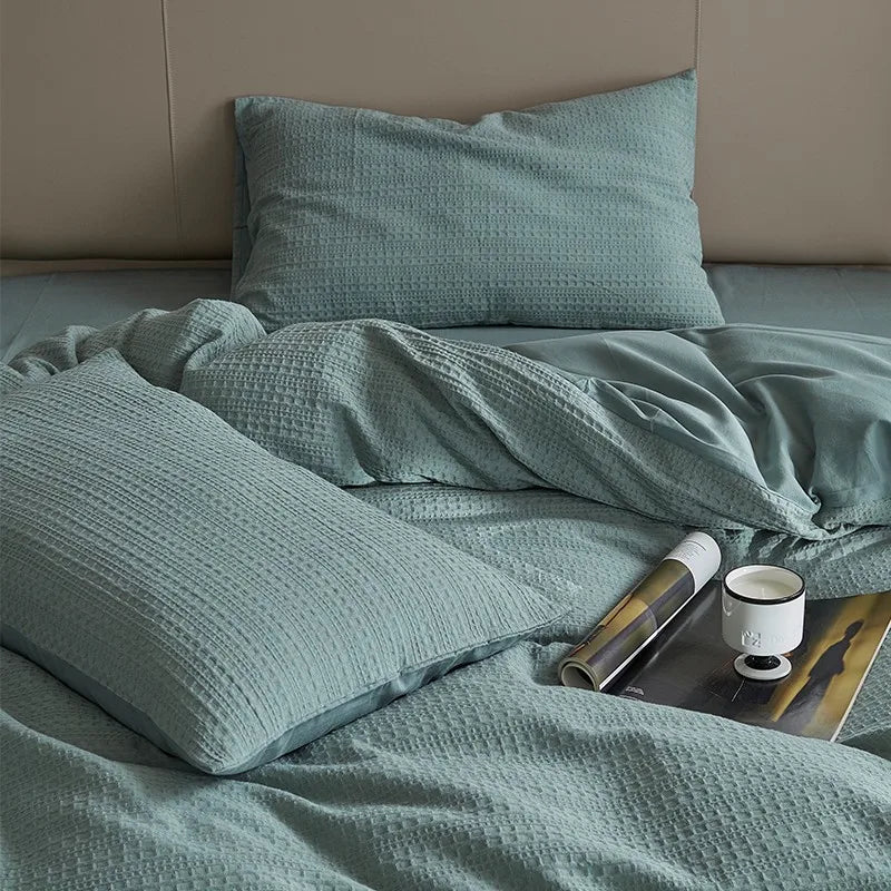 Sky family size 7 piece set 600TC Washed Cotton Waffle Weave Duvet Cover Bedding Set