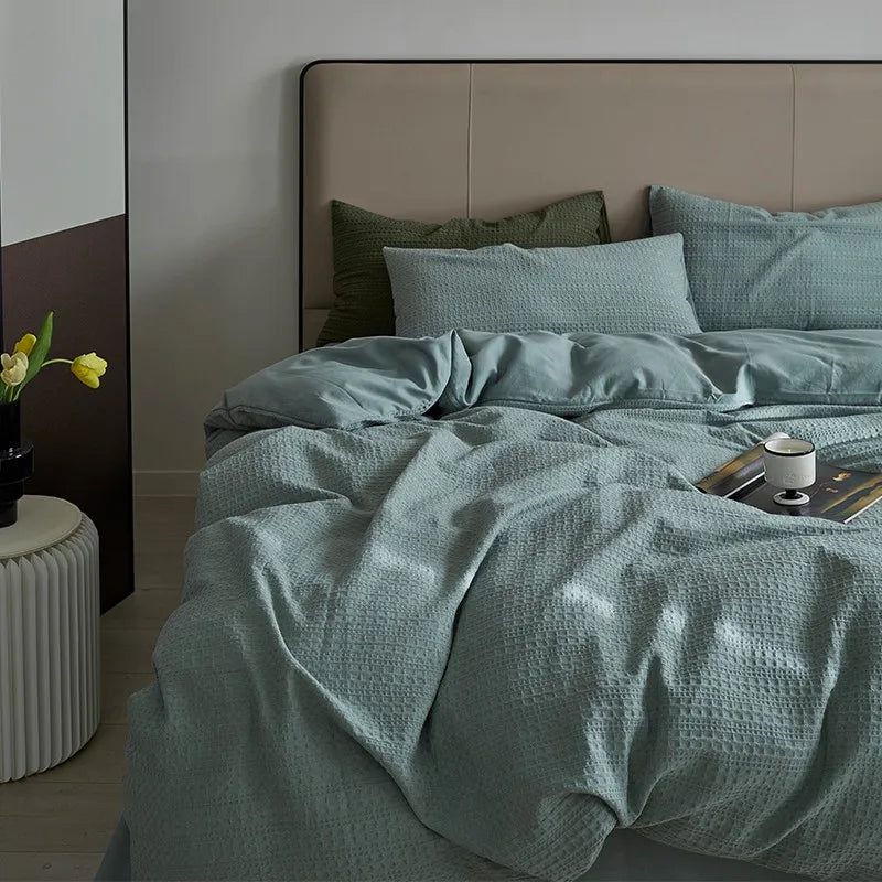 Sky king size 600TC Washed Cotton Waffle Weave Duvet Cover Bedding Set