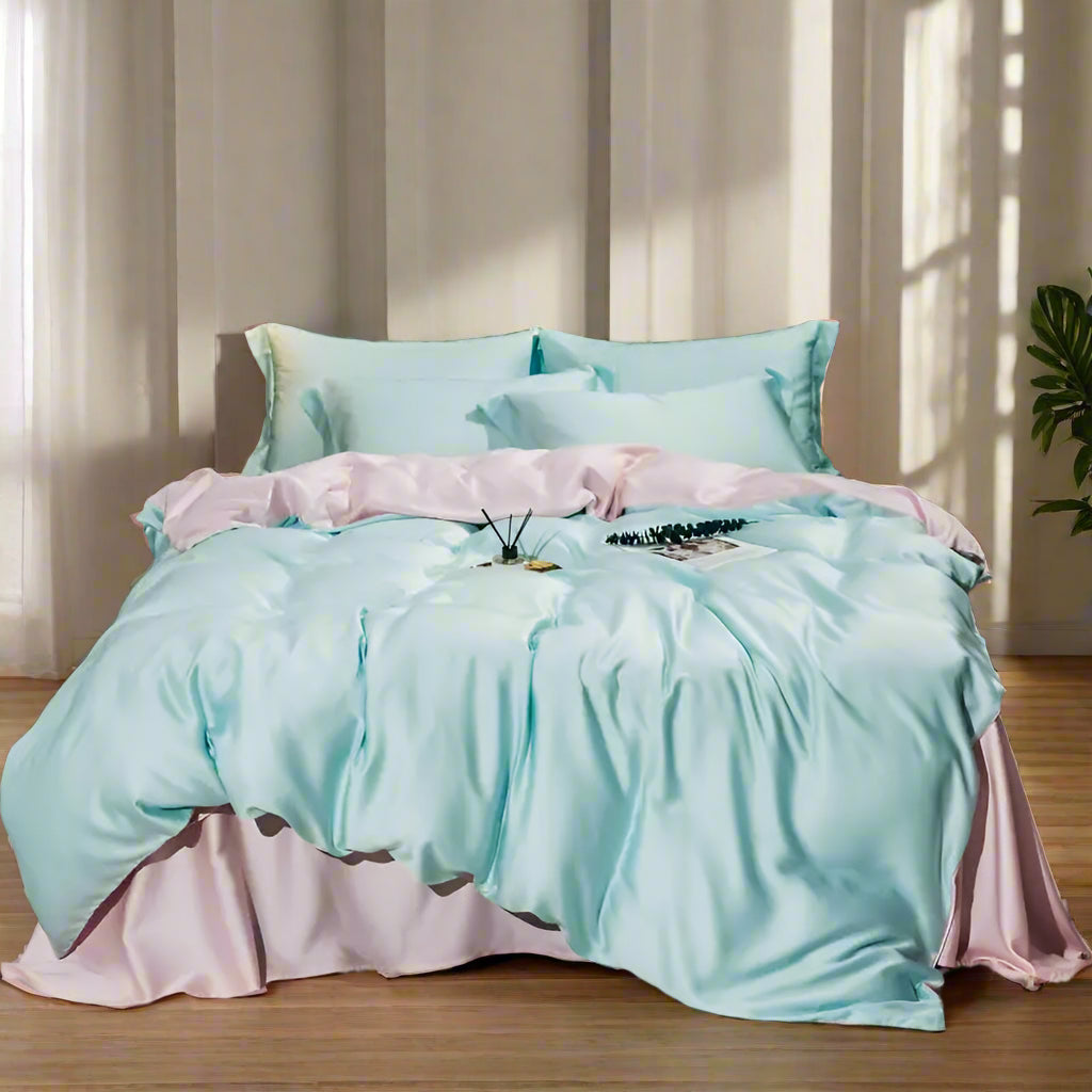 Solid Color 100% Bamboo Fiber Bedding Set - Light Blue