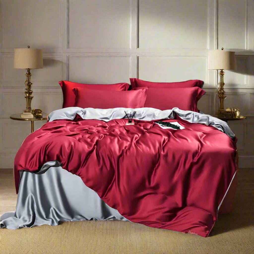 Solid Color 100% Bamboo Fiber Bedding Set - Maroon