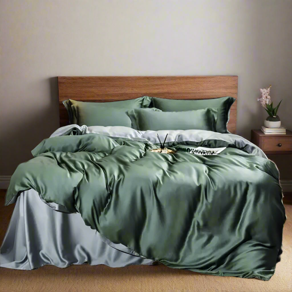 Solid Color 100% Bamboo Fiber Bedding Set - Olive