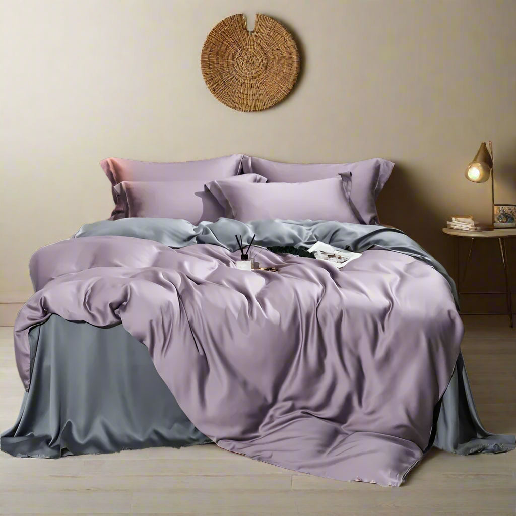  Solid Color 100% Bamboo Fiber Bedding Set - Purple