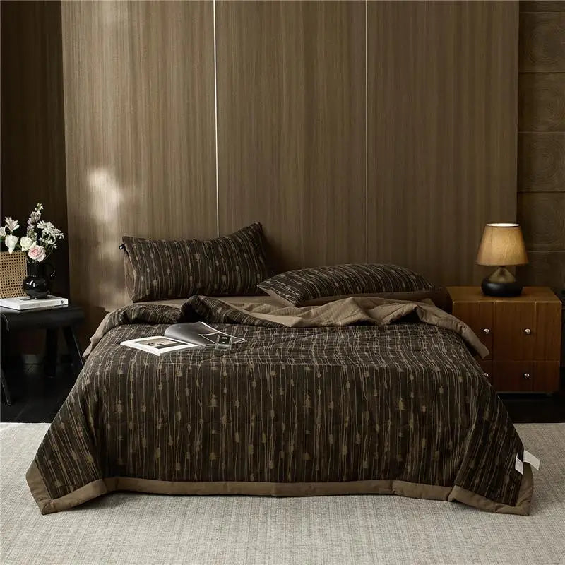 Stripe pattern 100% cotton quilted blanket at the happy ladies