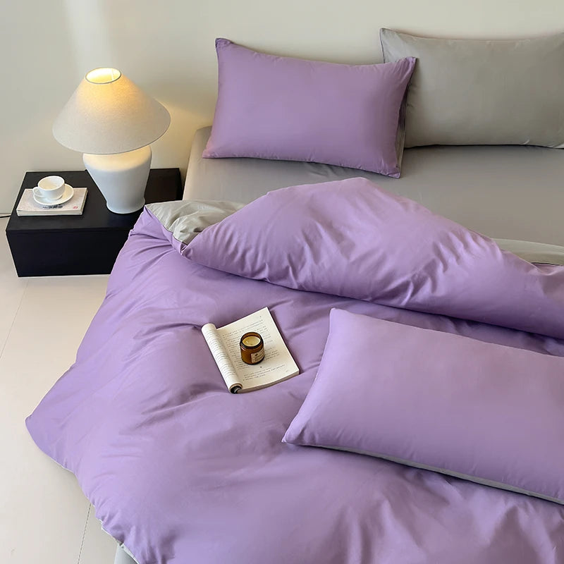 Twin size 100% Cotton Reversible 400TC Bedding Set – Soft Duvet cover, flat and fitted Sheet and pillowcases 