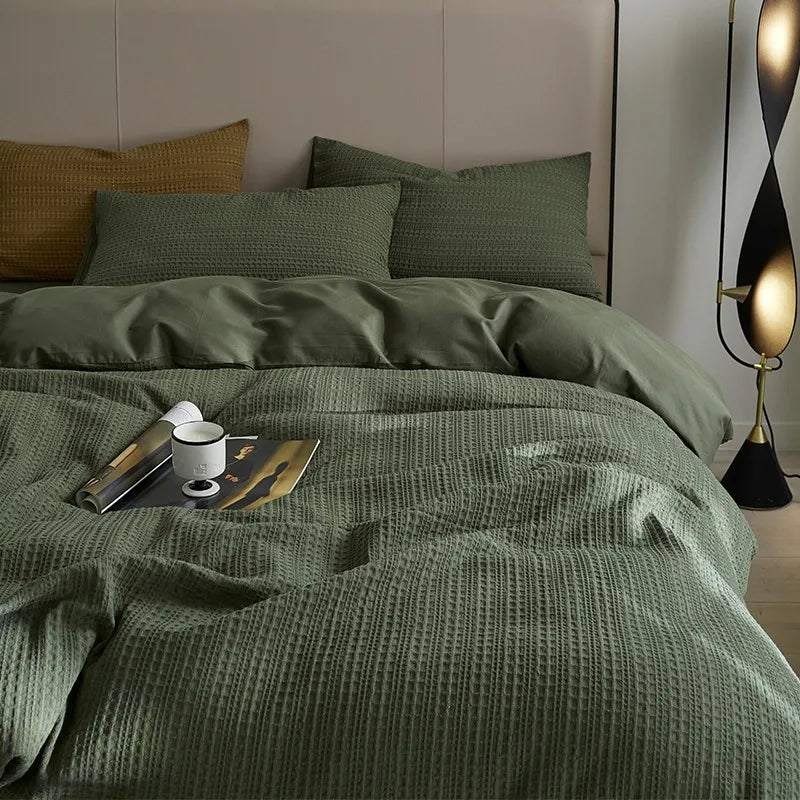Twin size Grey 600TC Washed Cotton Waffle Weave Duvet Cover Bedding Set