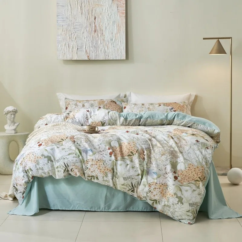 Ultra Soft 400TC Cotton Floral Printed Bedding Set - Ice Blue