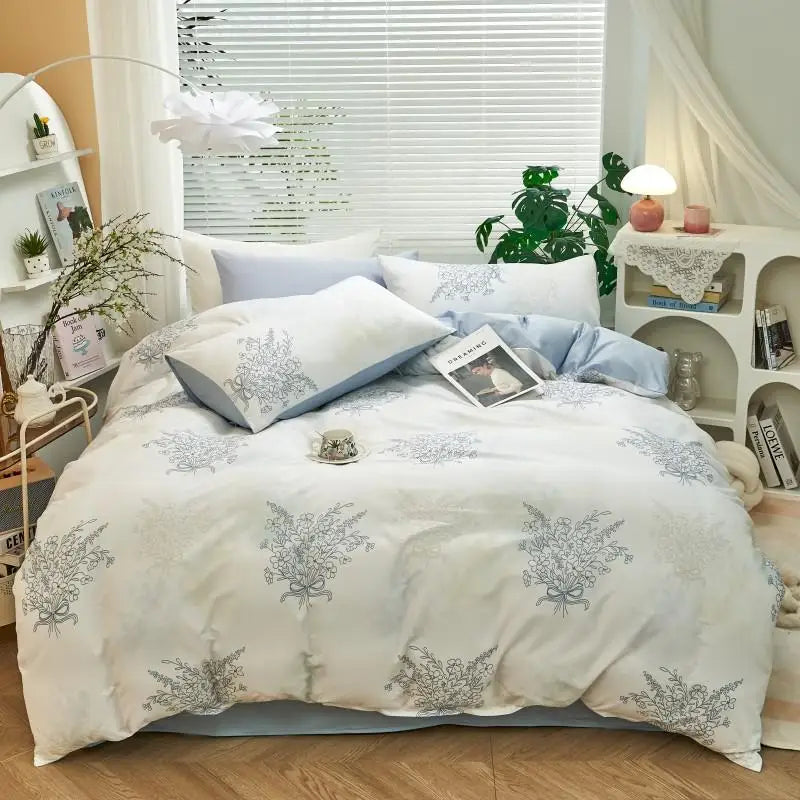 Ultra Soft 400TC Cotton Floral Printed Bedding Set - Pastel Blue