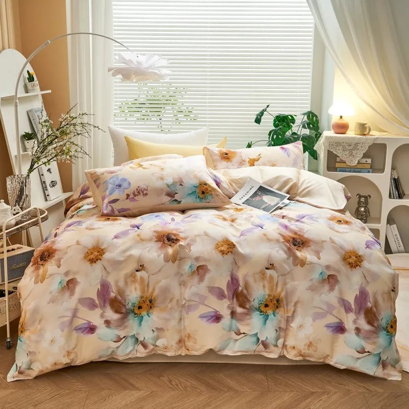 Ultra Soft 400TC Cotton Floral Printed Bedding Set - Peach