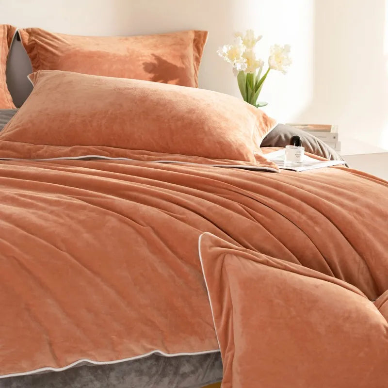 Velvet 500TC orange and gray bedding, a textured duvet cover set Reversible Fluffy Microfiber Sheets and pillowcases - Rust