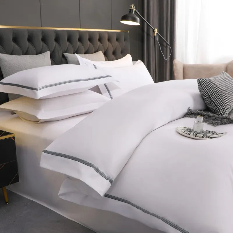 White Brushed Soft 800TC Hotel Bedding Set 4Pcs bedding set includes duvet cover, sheets and pillowcases