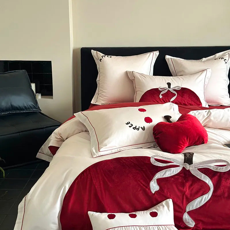 designer 800TC Egyptian Cotton Red Patchwork Gorgeous Bedding Set