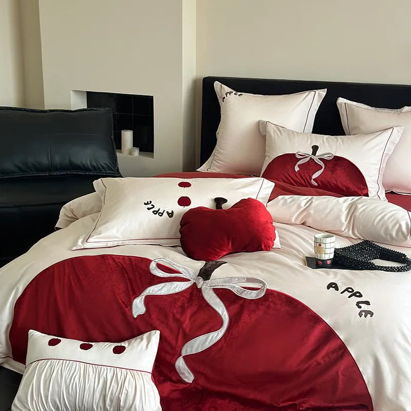 designer bedding 800TC Egyptian Cotton Red Patchwork Gorgeous Bedding Set