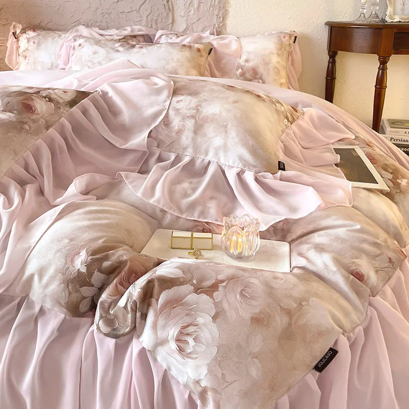 designer bedding French Romantic 600TC Cotton Floral Bedding Set - Baby Pink