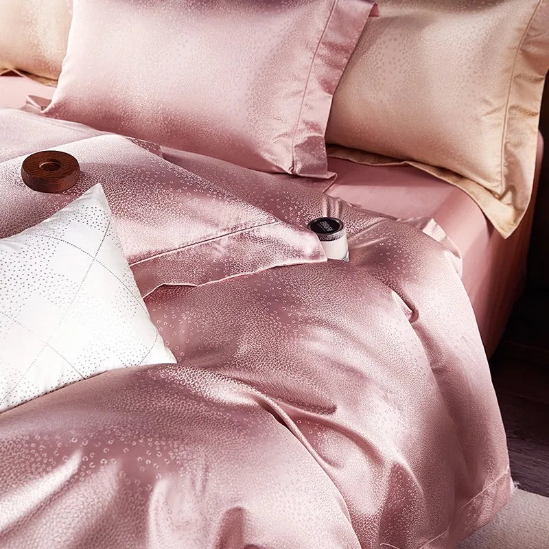 high-end bedding  Egyptian Cotton Satin Jacquard Bedding Set - Pink