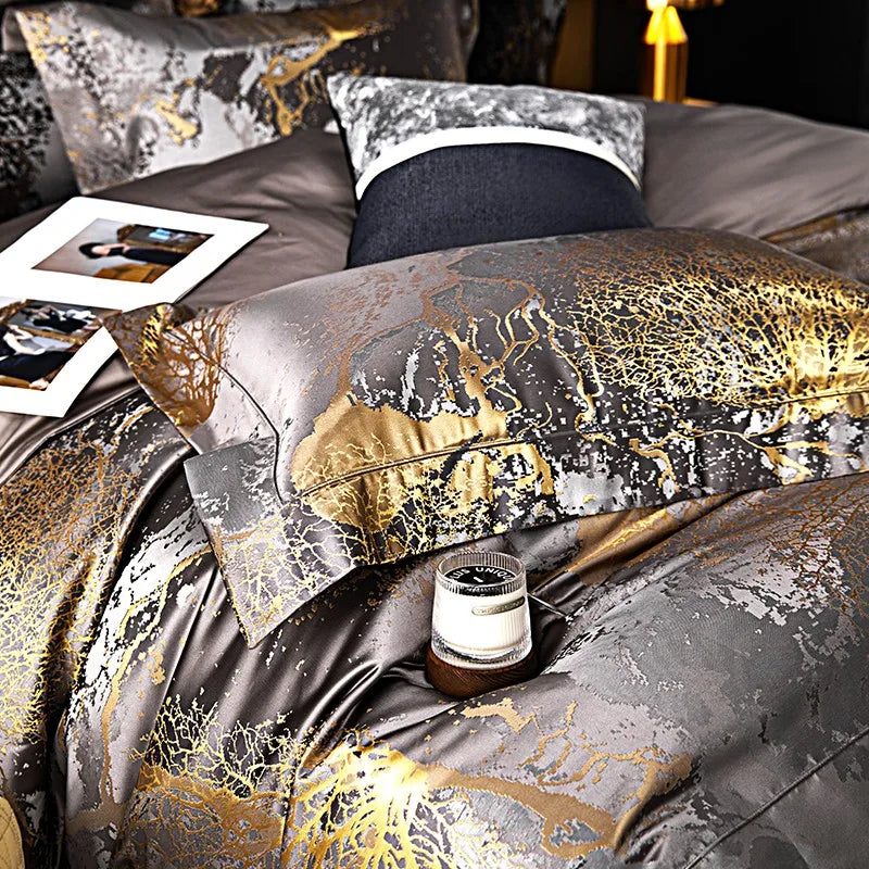 high-end bedding  Egyptian Cotton Satin Jacquard Bedding Set – Gray