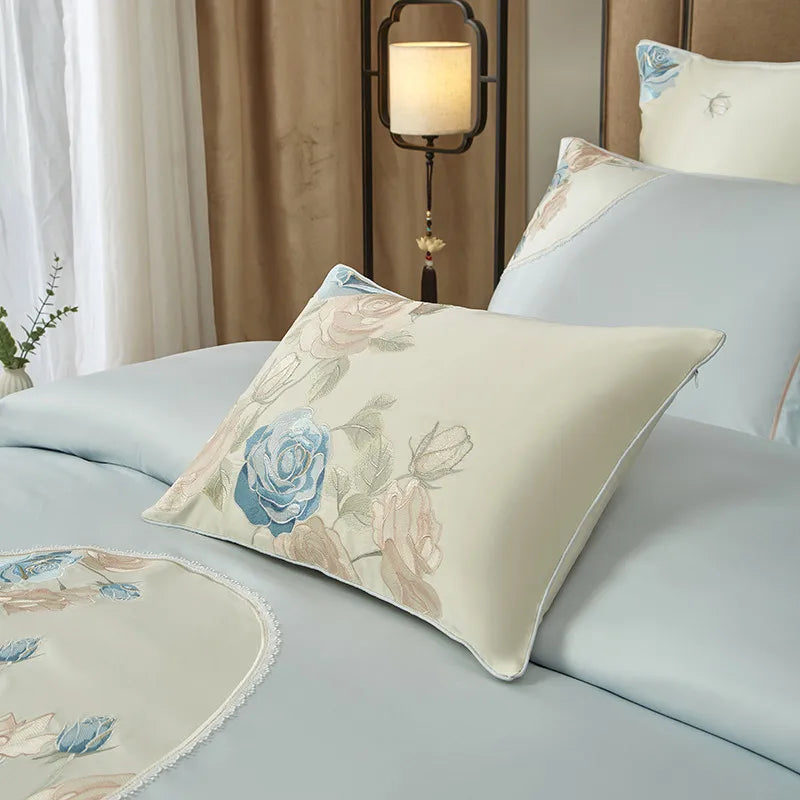 hotel quality bedding Egyptian Cotton Embroidered Patchwork Bedding Set - Blue