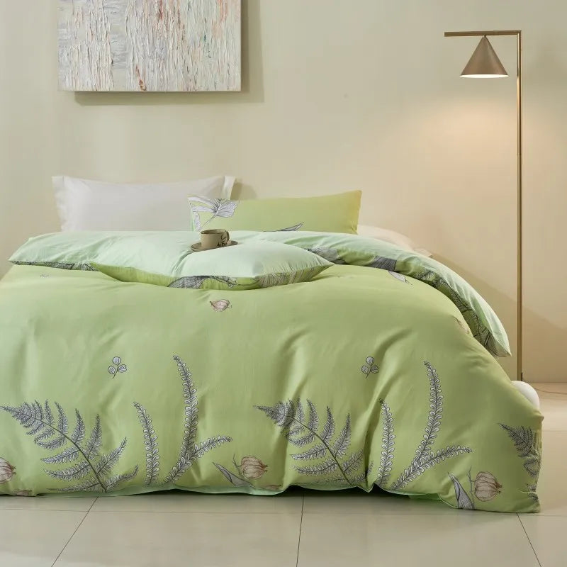 luxury Ultra Soft 400TC Cotton Floral Printed Bedding Set - Light Green