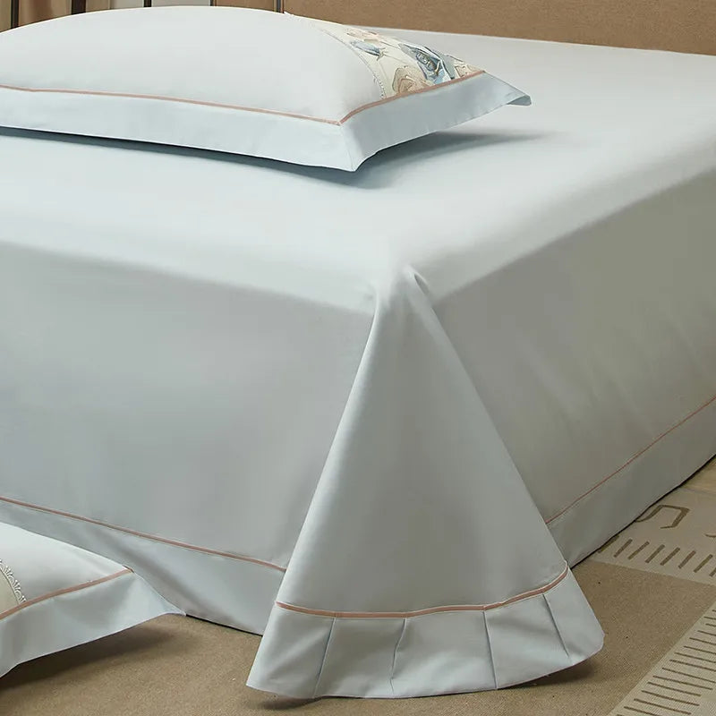 luxury bed sets  Egyptian Cotton Embroidered Patchwork Bedding Set - Blue