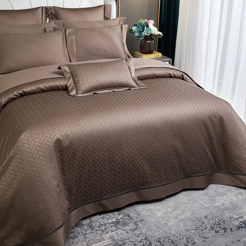 luxury bed sets Egyptian Cotton Jacquard Wave Bedding Set - Brown