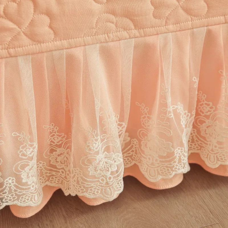 luxury bed sets Quilted Floral Embossed Lace Bedding Set - Peach