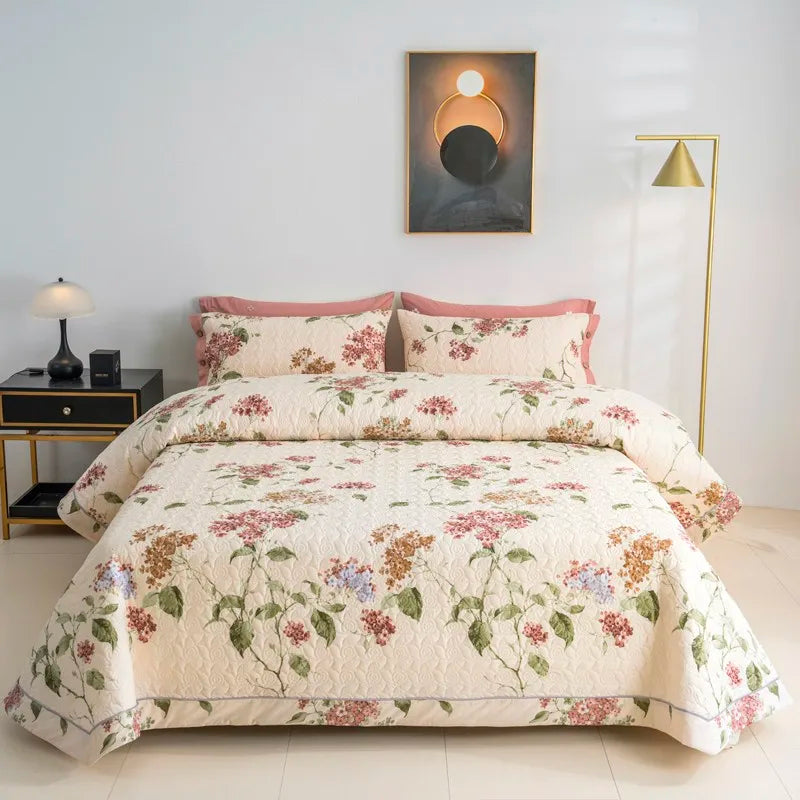 luxury bed sheets 500TC Floral 3Pcs Lightweight Cotton Quilt Set