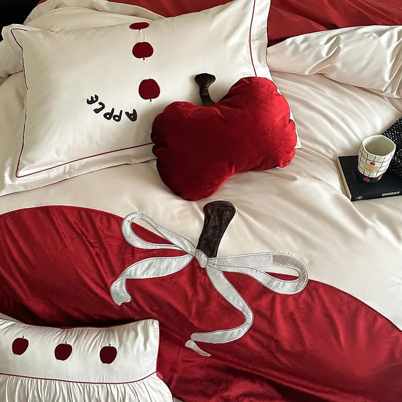 luxury bed sheets 800TC Egyptian Cotton Red Patchwork Gorgeous Bedding Set