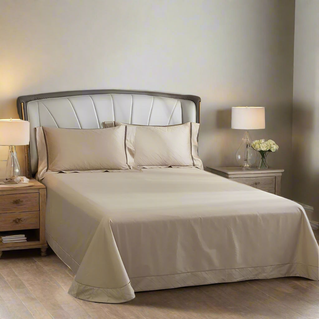 luxury bed sheets  Egyptian Cotton Jacquard Wave Bedding Set - Beige