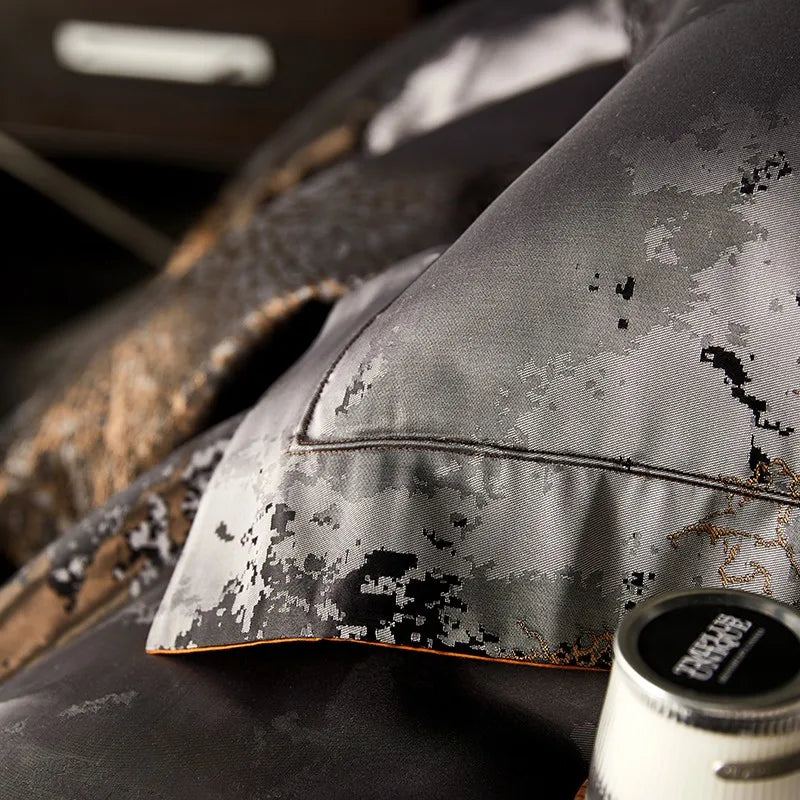 luxury bed sheets  Egyptian Cotton Satin Jacquard Bedding Set - Black