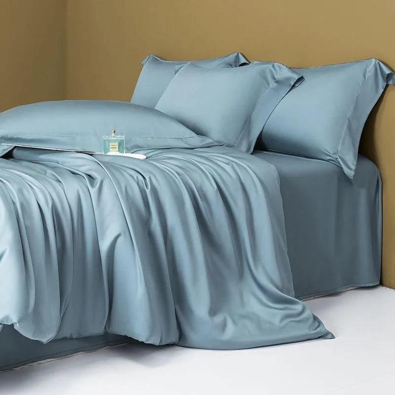 luxury bed sheets Solid Color 600TC Eucalyptus Lyocell Bedding Set - Ocean Blue