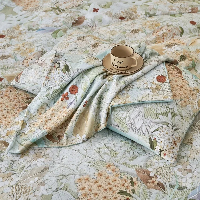 luxury bed sheets Ultra Soft 400TC Cotton Floral Printed Bedding Set - Ice Blue