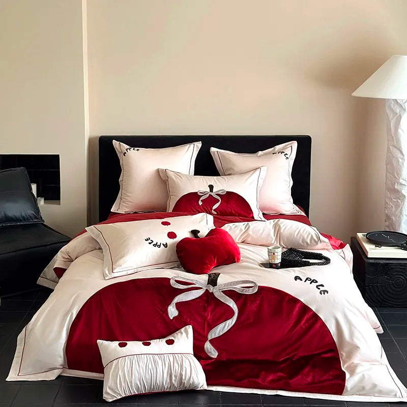 luxury bedding 800TC Egyptian Cotton Red Patchwork Gorgeous Bedding Set