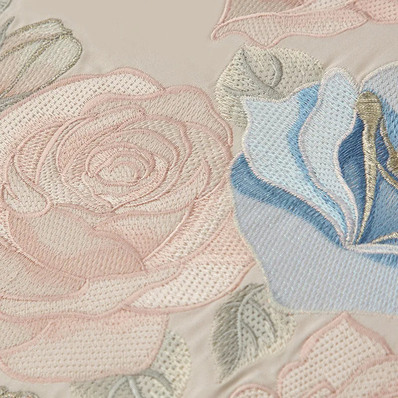 luxury bedding Egyptian Cotton Embroidered Patchwork Bedding Set - Peach