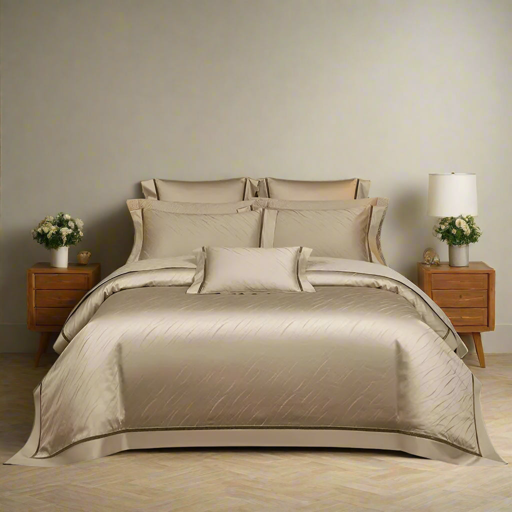 luxury bedding Egyptian Cotton Jacquard Wave Bedding Set - Beige
