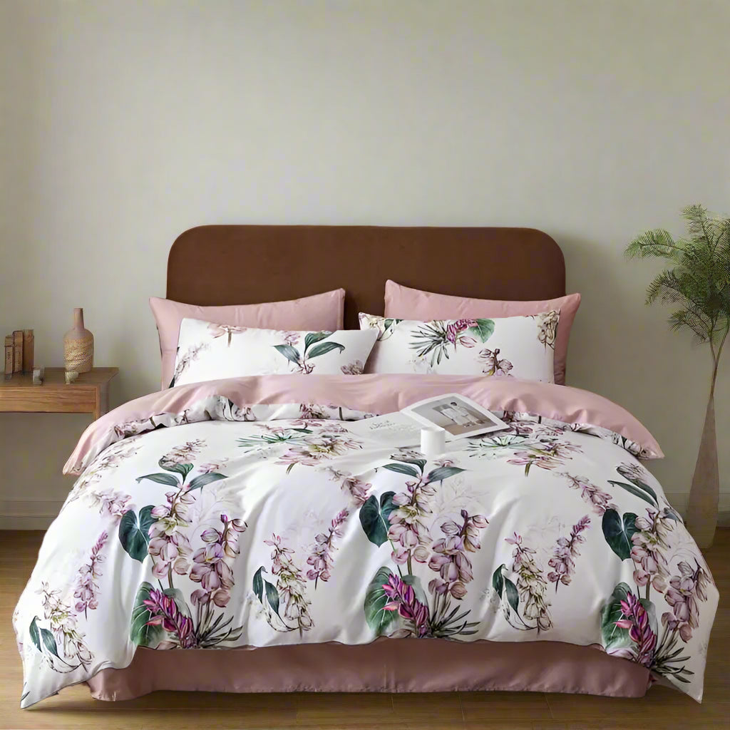 luxury bedding Egyptian Cotton Tropical Leaves Floral Bed Set - White