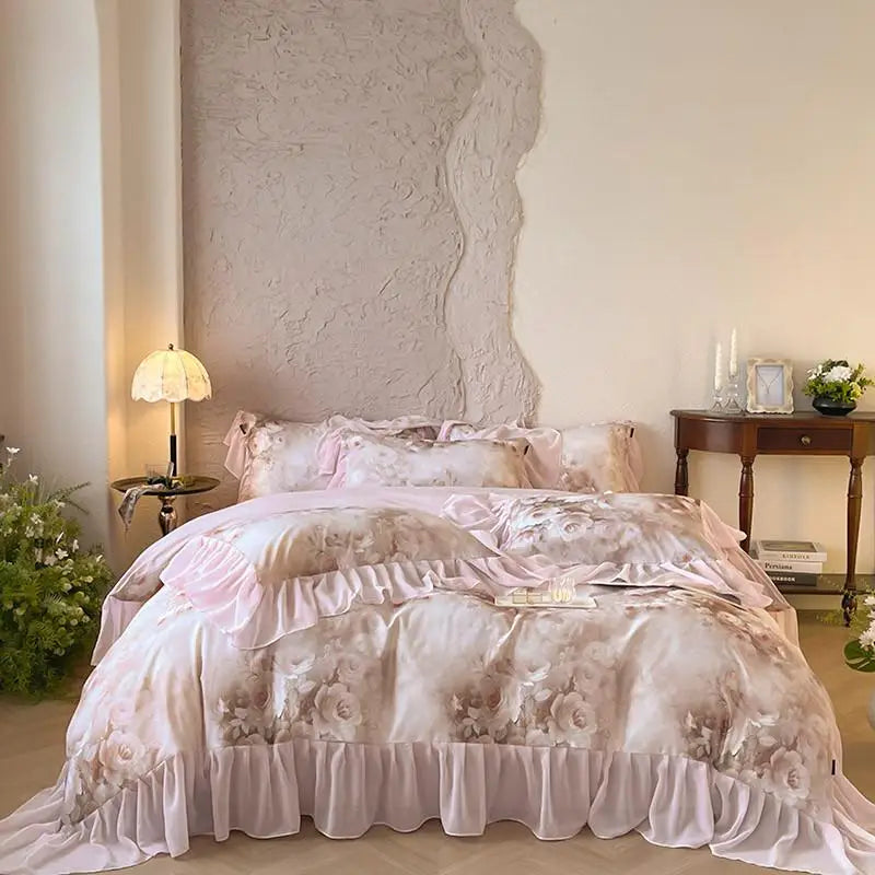 luxury bedding French Romantic 600TC Cotton Floral Bedding Set - Baby Pink