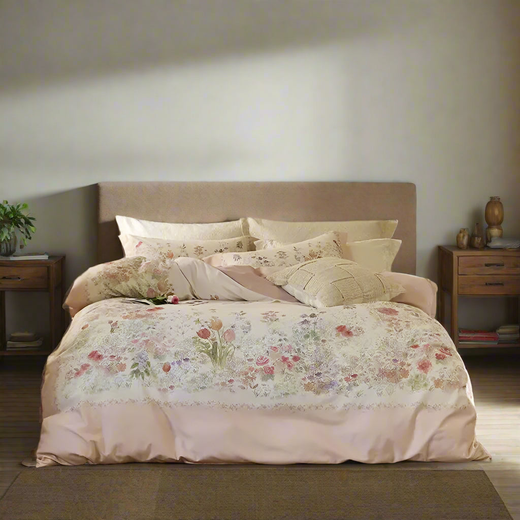 luxury bedding Soft Cotton Floral Duvet Cover Set - Light Orange