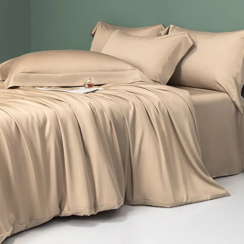 luxury bedding Solid Color 600TC Eucalyptus Lyocell Bedding Set - Brown
