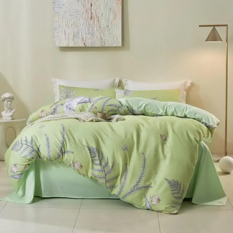 luxury bedding Ultra Soft 400TC Cotton Floral Printed Bedding Set - Light Green