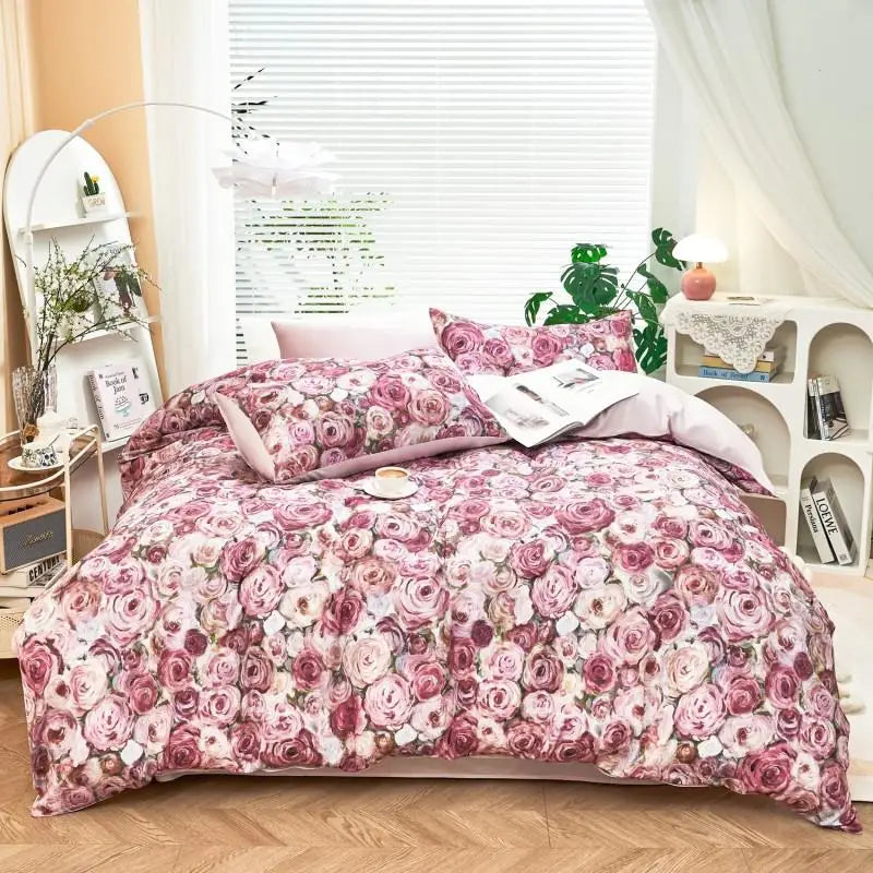 luxury bedding Ultra Soft 400TC Cotton Floral Printed Bedding Set - Pink