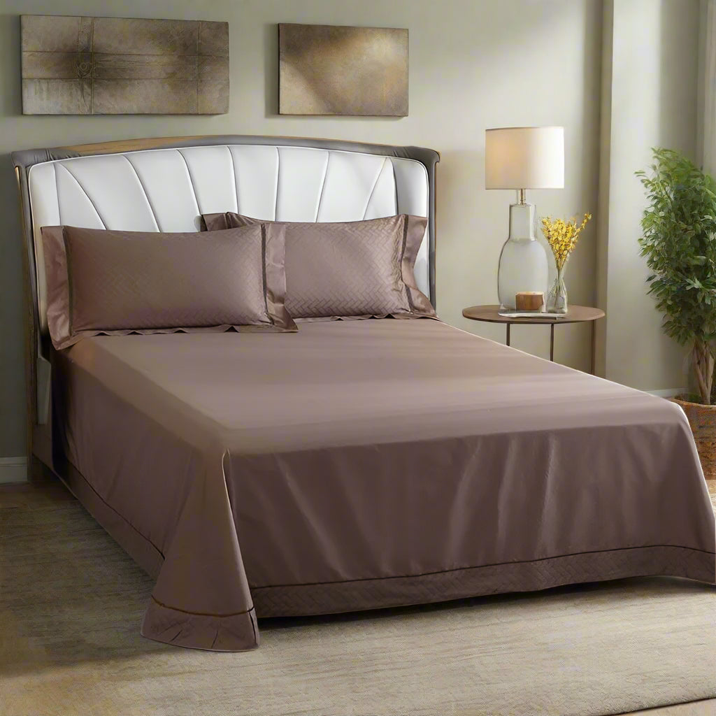 luxury linens Egyptian Cotton Jacquard Wave Bedding Set - Brown