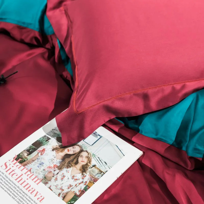 luxury linens Solid Color 100% Bamboo Fiber Bedding Set - Cherry