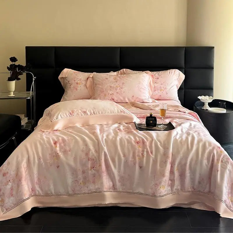 organic luxury bedding Eucalyptus Bamboo Cooling 4Pcs Bedding Set - Pink