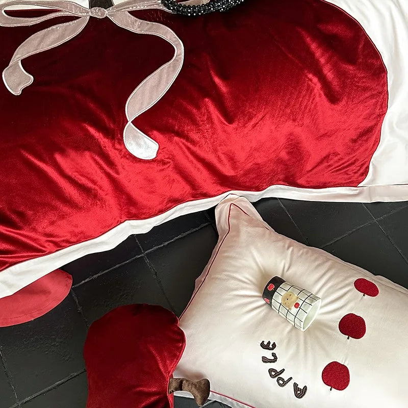 premium bed linen 800TC Egyptian Cotton Red Patchwork Gorgeous Bedding Set