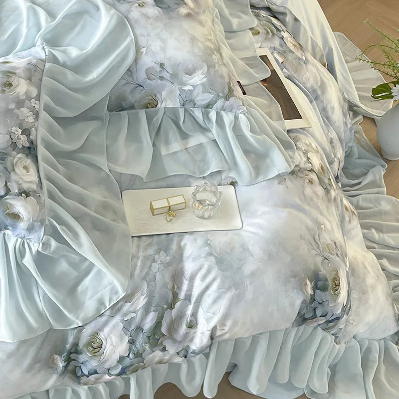 premium bed linen French Romantic 600TC Cotton Floral Bedding Set - Blue